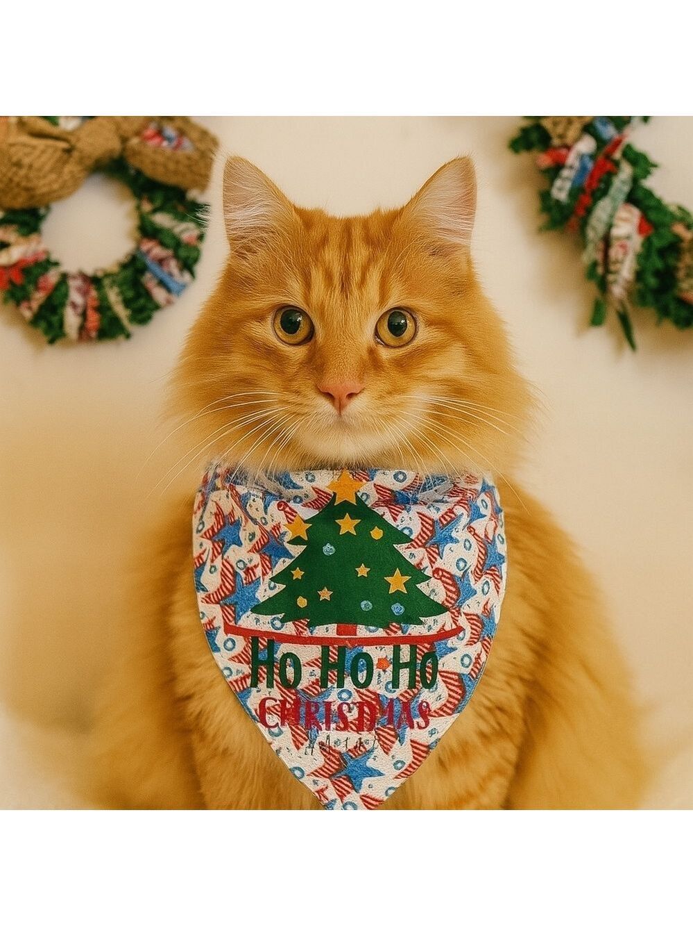 Upcycled Dog Bandana Christmas Trees heat transfer Ho Ho Ho Merry Christmas (M)